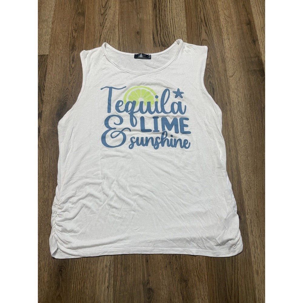 Ava James Tank Top, Women's Medium, White Blue Green, Tequila Lime & Sunshine